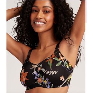 Knix Evolution Bra Size‎ Large Black Floral Unpadded Wireless Night Garden Comfy